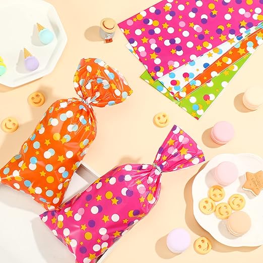 Bolsas de Celofan Diseño de Lunares y Estrellas Und Varios Modelos con Lazo Giratorio