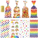 Bolsas de Celofan Diseños de Estrellas, Lunares y Arcoiris 27.5x12.5cm Und Varios Modelos con Lazo Giratorio