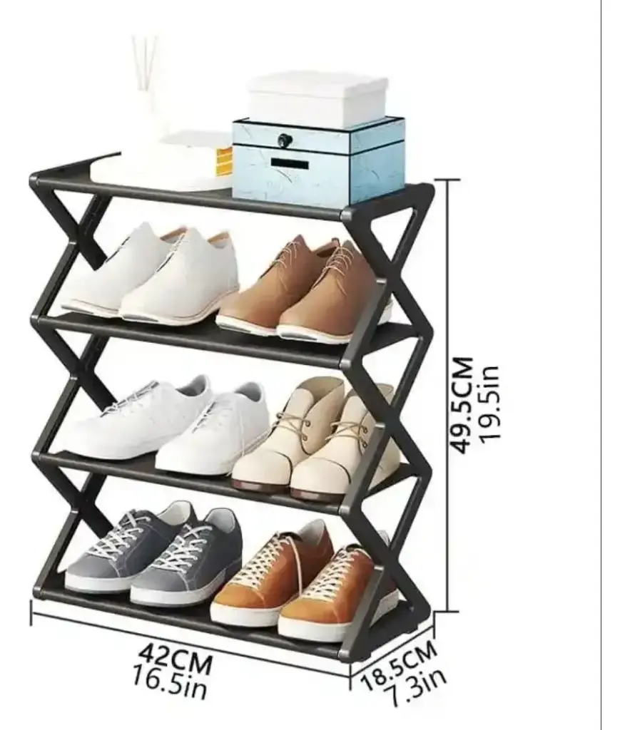 Zapatera 4 niveles desarmable rack metal plástico 49x42x8.5 cm UND
