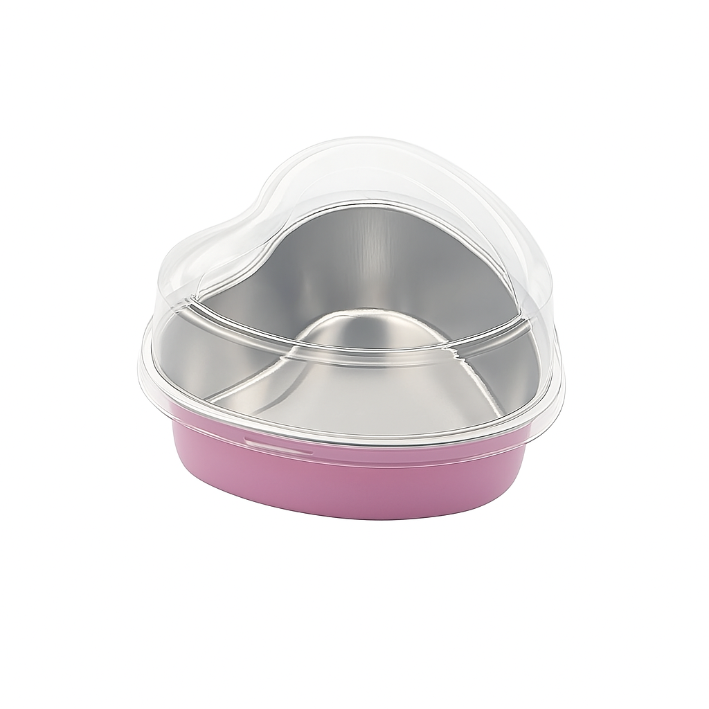 Bandeja de Aluminio con Tapa 100ml Und de Corazon Rosado