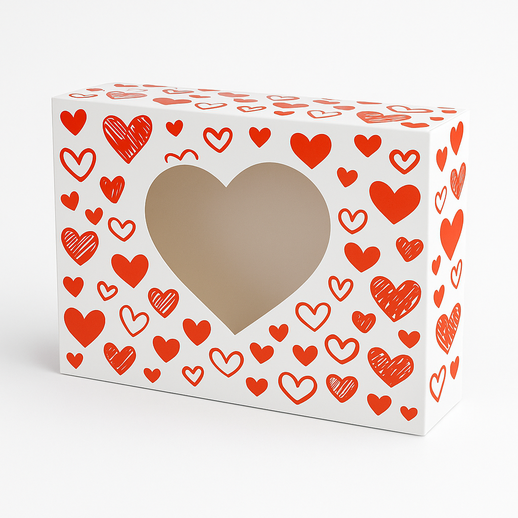 Caja con Acetato para Dulces de Corazon Rojo #6 23x15x7.5 Und
