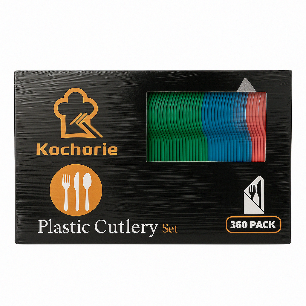 Set de Cubiertos Desechables de 360 Unds Rojo, Verde y Dorado KOCHORI