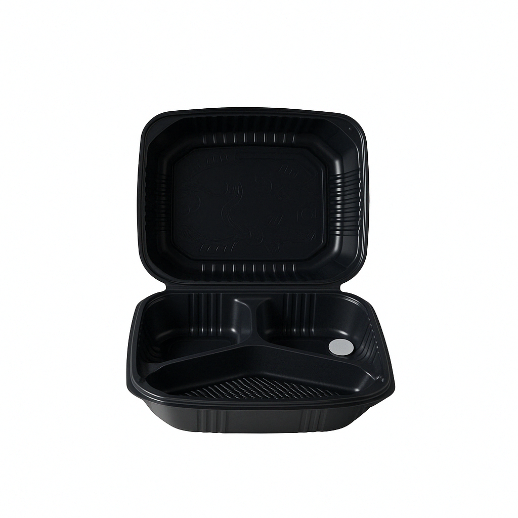 Envase PET Negro 11G 1165cc/39oz/8x7 Und DELIGOURMET 