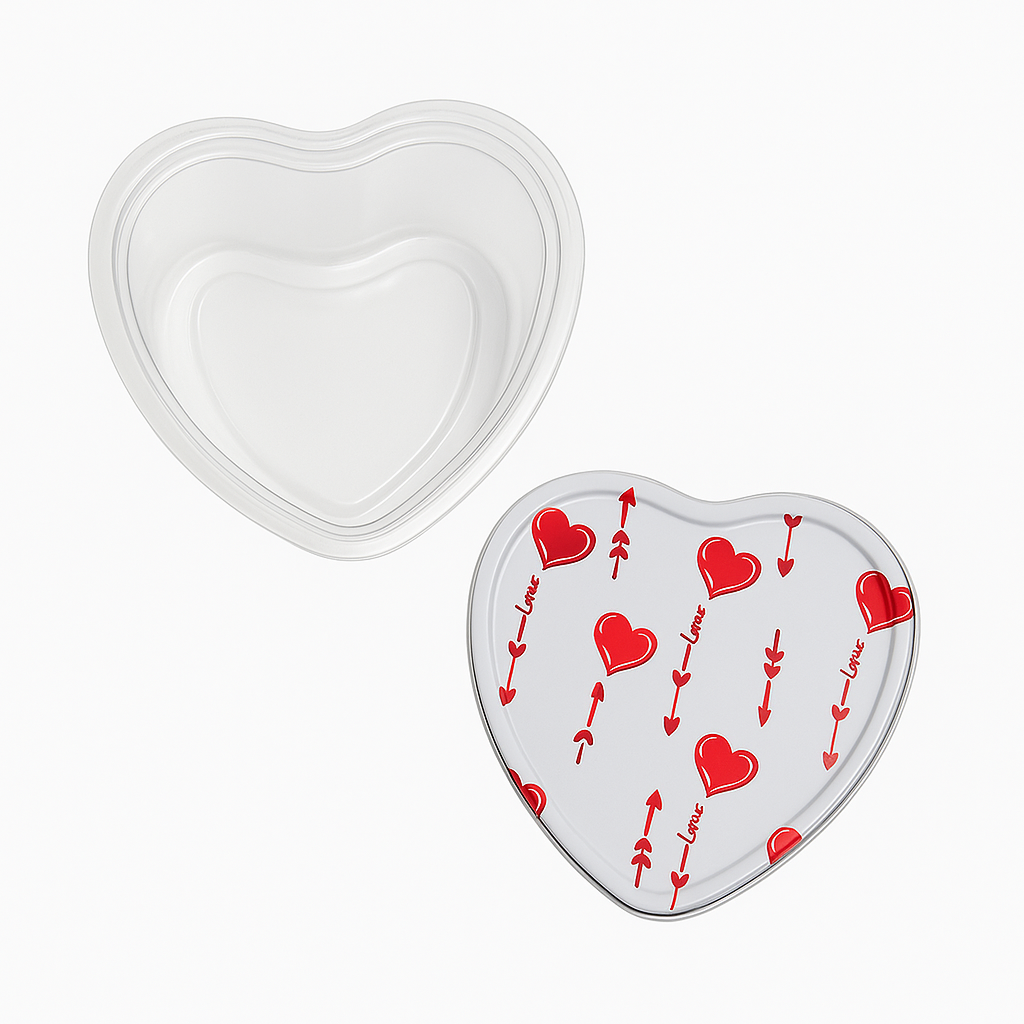Envase de Aluminio 9oz de Corazon con Tapa Transparente Und