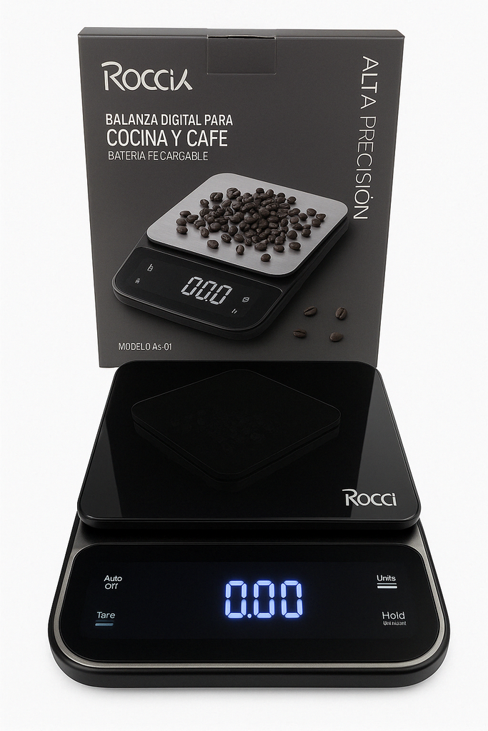 Balanza Digital de Cocina y Café Negro 3kg ROCCIA Diseño de Lujo