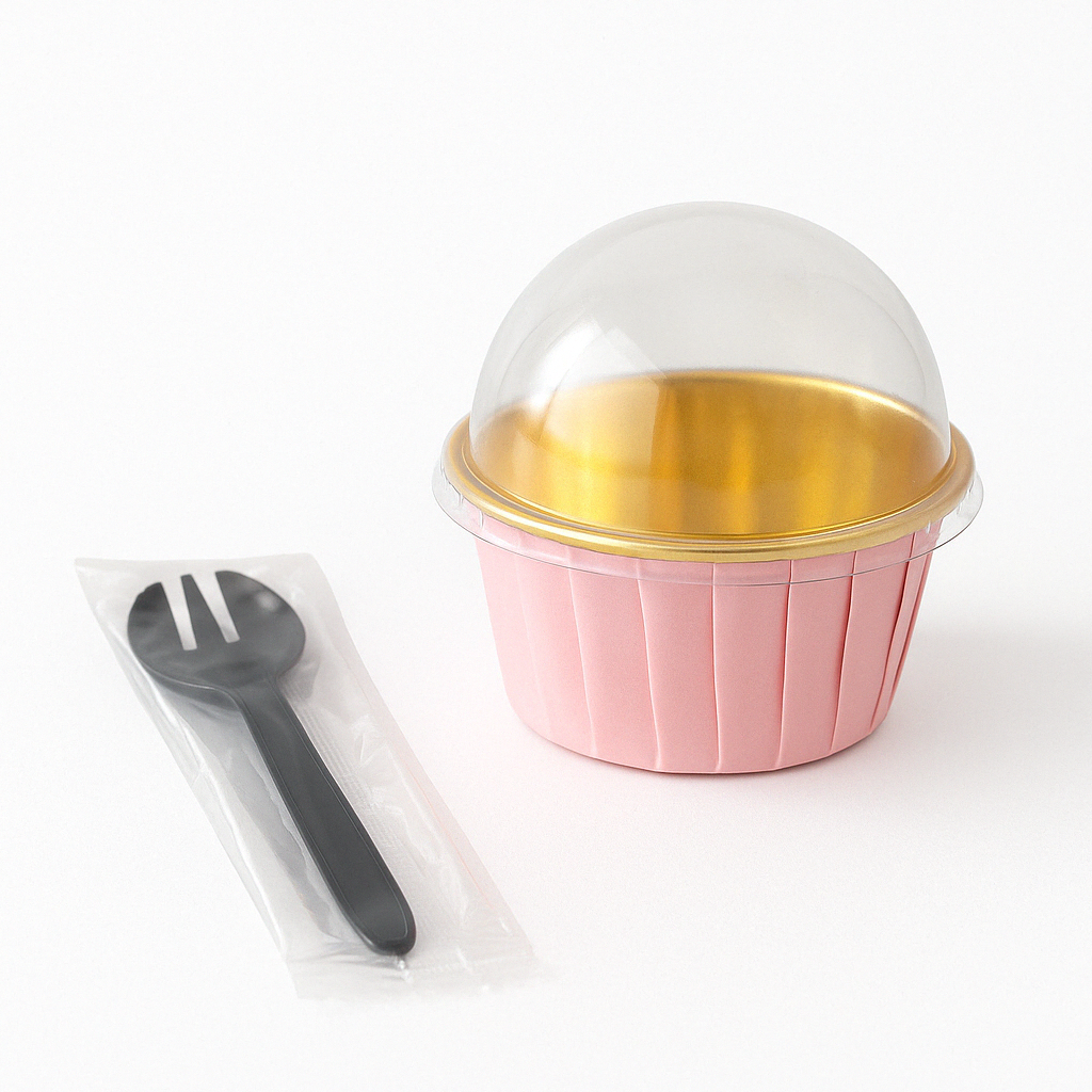 Envases para Cupcake con Tapa Domo y Cucharitas 50 Unds