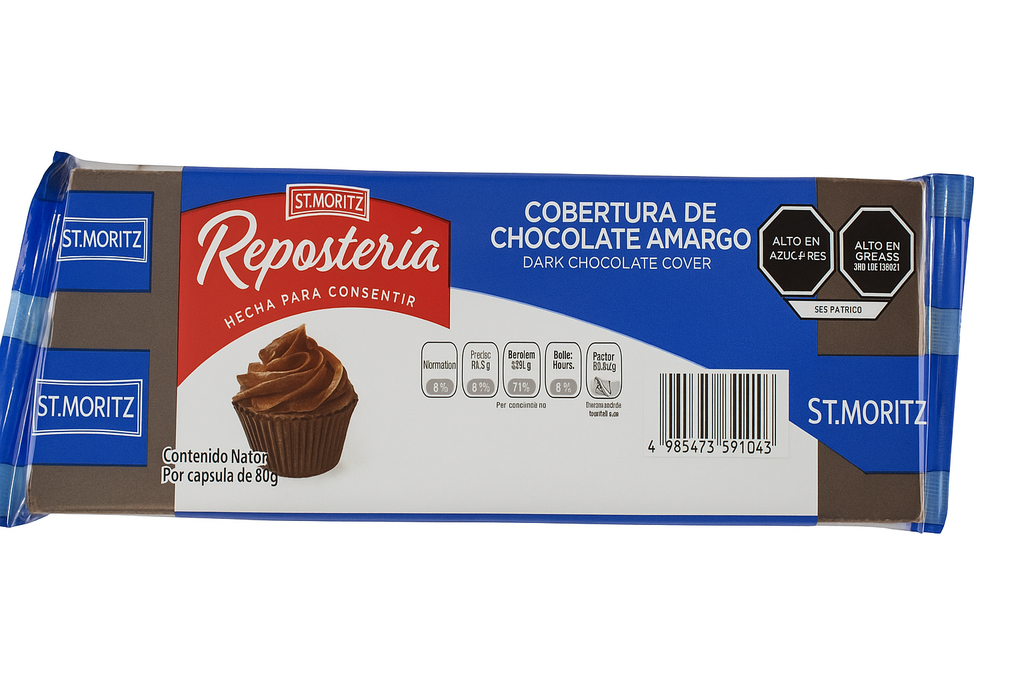 Tableta Cobertura de Chocolate Amargo 250gr Und ST MORITZ