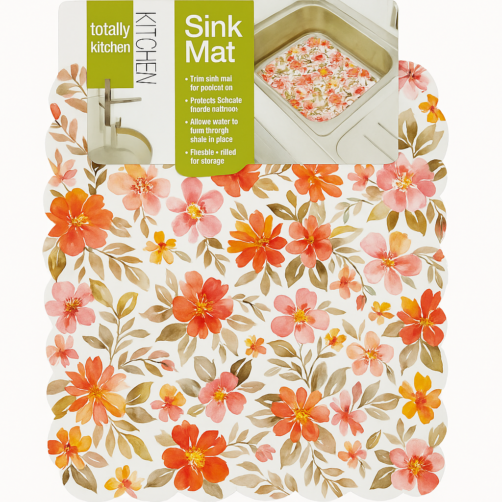 Tapete para Fregadero Diseño Blanco con Flores Verdes Und TOTALLY KITCHEN