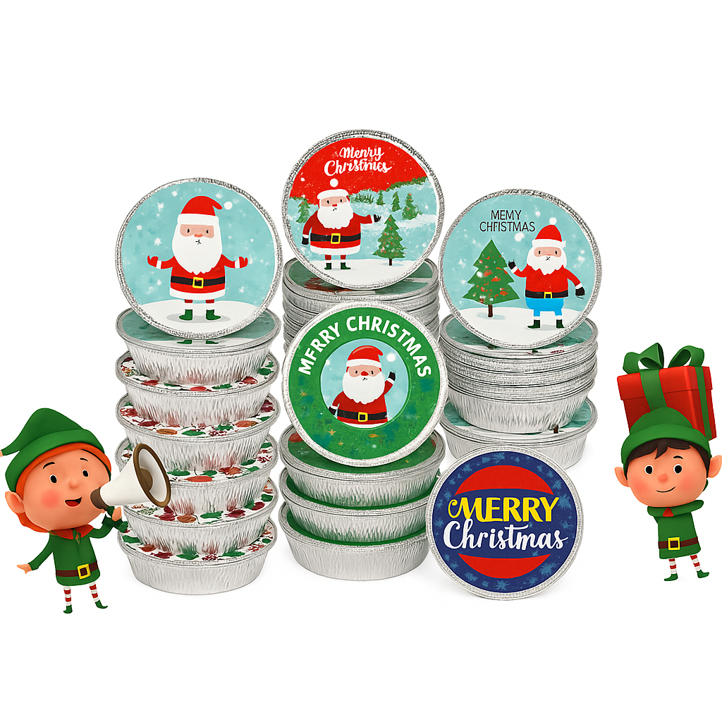 Bandeja de Aluminio Redonda con Tapa Decorativa Navideña Und WORLDBAZAAR