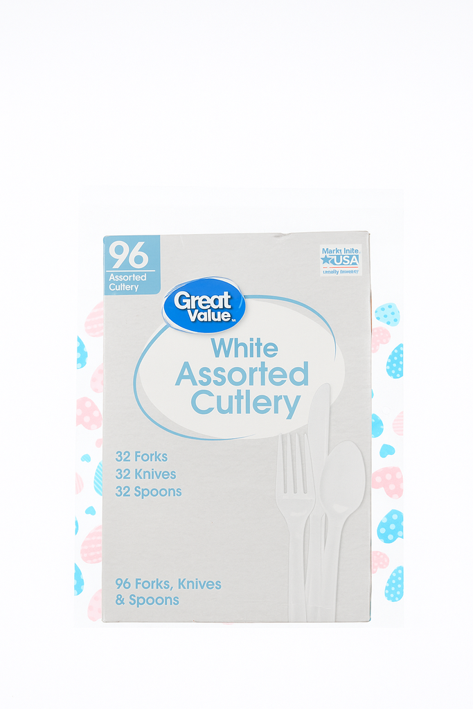 Set de Cubiertos Desechables Blancos 96 Unds GREAT VALUE