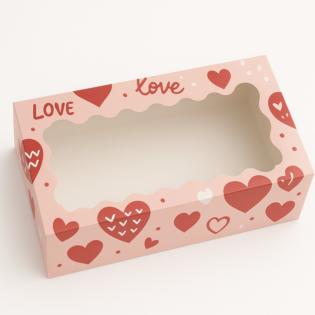 Caja Rectangular de Corazones con Visor 30x14x6,5 Und Varios Modelos
