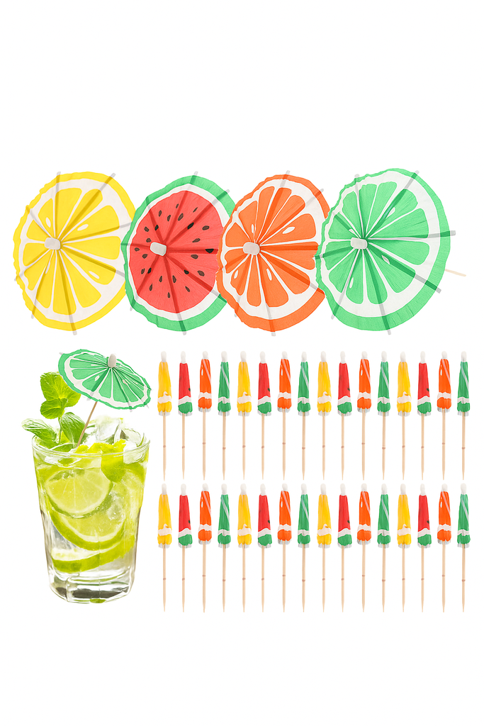 Sombrillas para Cocteles con Diseños Frutales 50 Unds