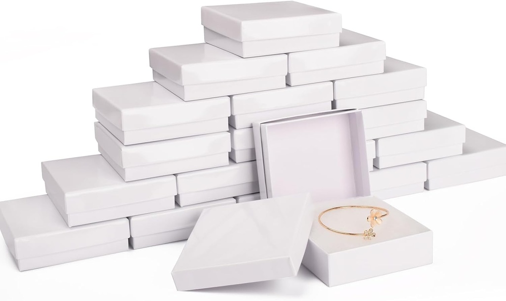 Cajas Blancas para Joyería 9×9×2.5cm Und con Algodón y Tapa
