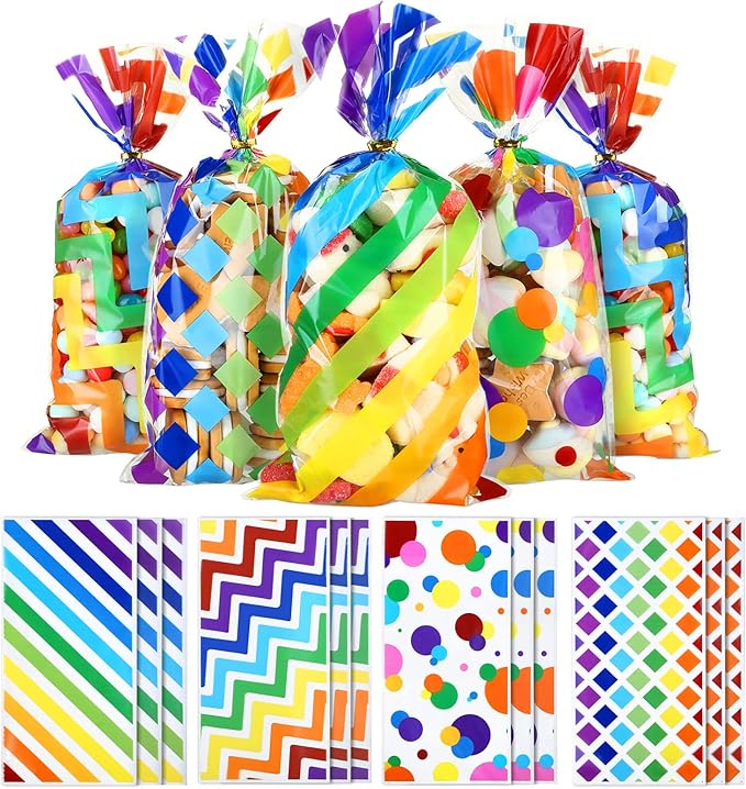 Bolsas de Celofan Diseños de Arcoiris 27.5x12.5cm Und Varios Modelos con Lazo Giratorio