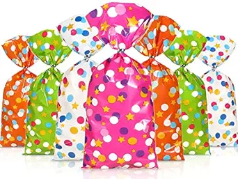 Bolsas de Celofan Diseño de Lunares y Estrellas 27.5x12.5cm Und Varios Modelos con Lazo Giratorio