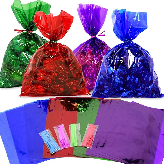 Bolsas de Celofan Varios Colores 22.5x15cm Und con Lazo Giratorio