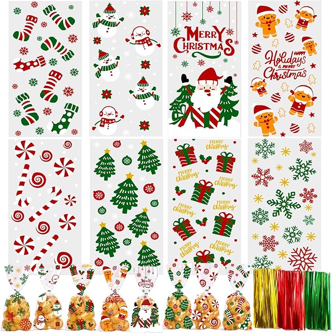 Bolsas de Celofan Diseños de Navidad 27.5x12.5cm Und Varios Modelos con Lazo Giratorio