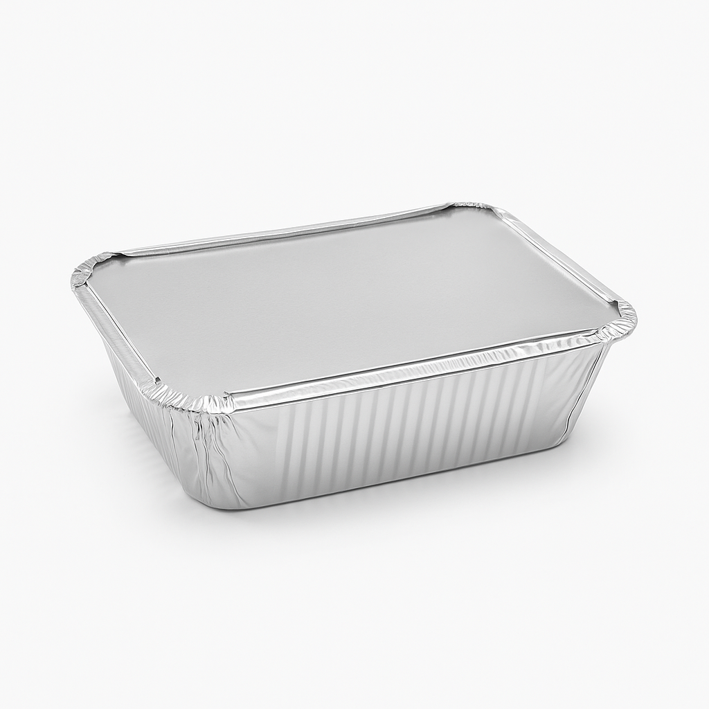 Envase de Aluminio Rectangular 20cm con Tapa Metalizada Und 