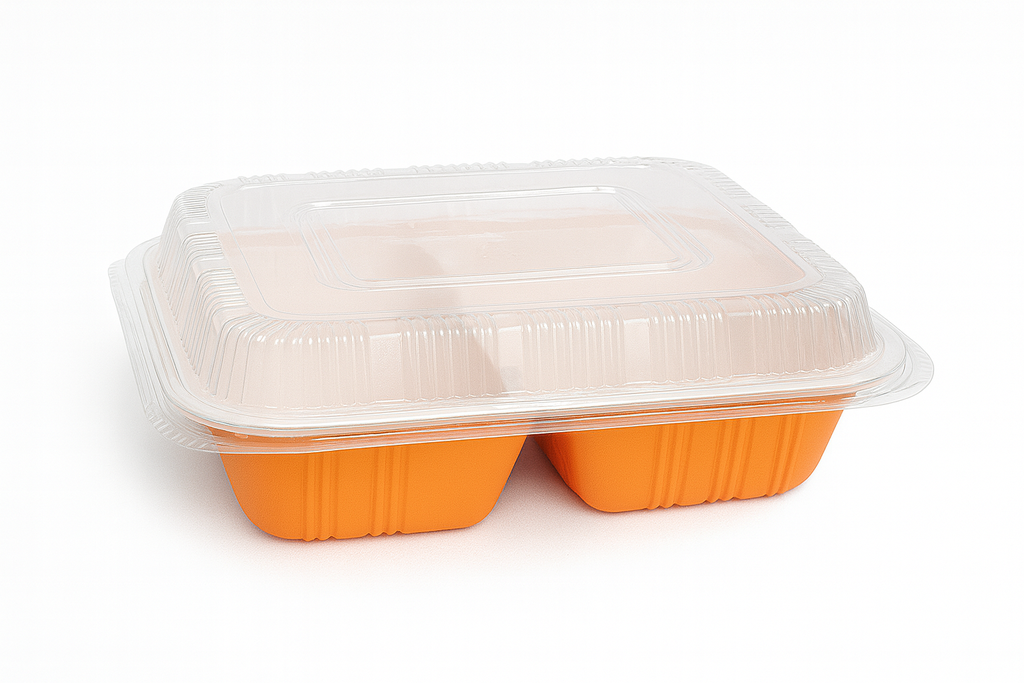 Bandeja PP de 3 Divisiones Con Tapa Transparente Und Naranja 