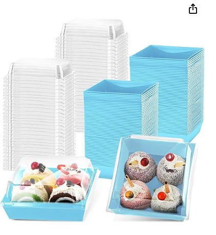 Bandeja Cuadrada Charcutera con Tapa Transparente/Base Azul Und Desechable 