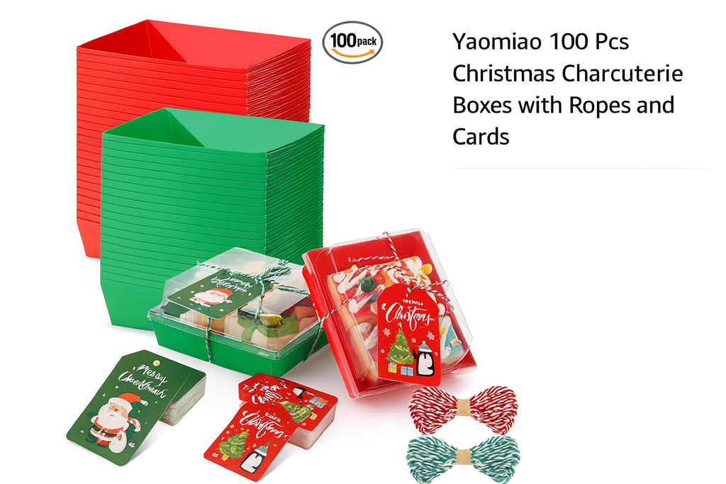 Bandeja Cuadrada Charcutera Navideña Pequeña con Tapa Transparente Und Desechable 