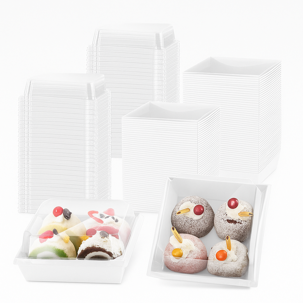 Bandeja Cuadrada Charcutera con Tapa Transparente/Base Blanca Und Desechable 