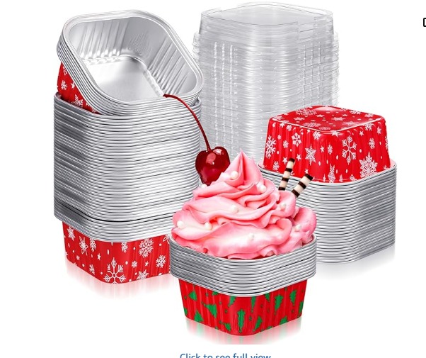 Envase de Aluminio Cuadrado Navideño con Tapa Transparente/Base Roja Und Varios Diseños