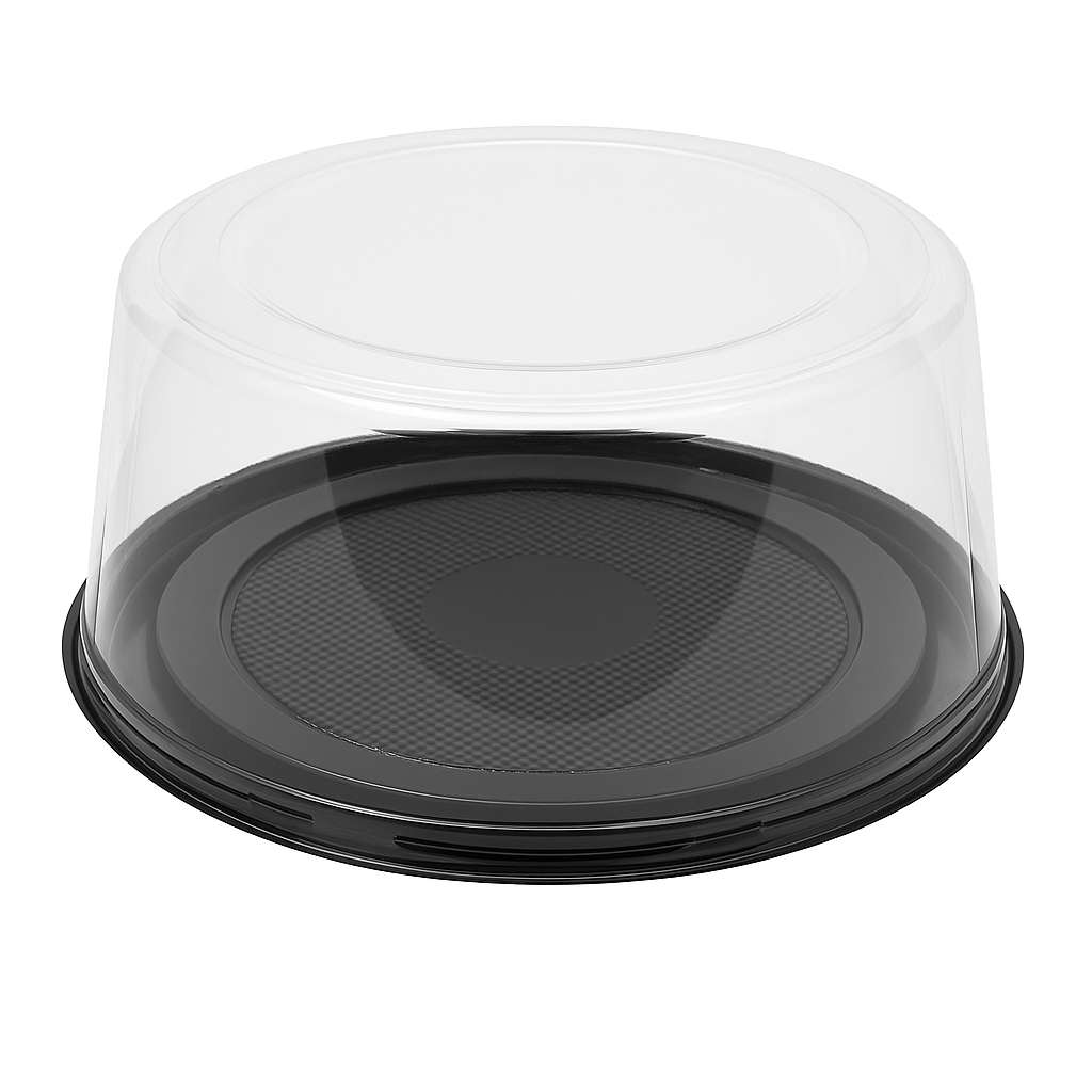 Tortera PET Transparente con Base Negra 30 cm Und ECOPLAST Domo Alto