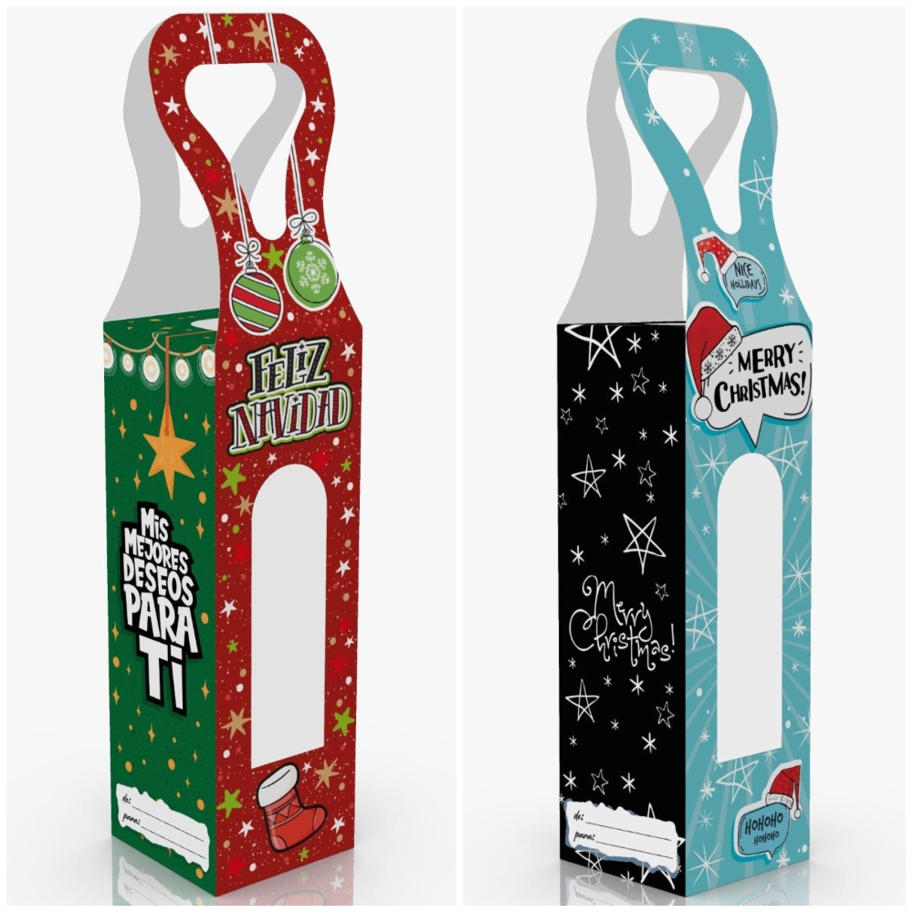 Caja Botellera Navideña 25.5x8.5cm Und Varios Diseños (copia)