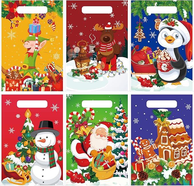 Bolsa de Regalo Plástica con Asa 21x17cm Und Varios Diseños Navideños