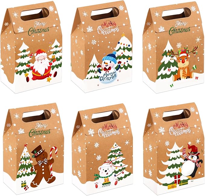 Bolsa Cotillon Navideña Tipo Kraft 13x10x6cm Und Varios Diseños