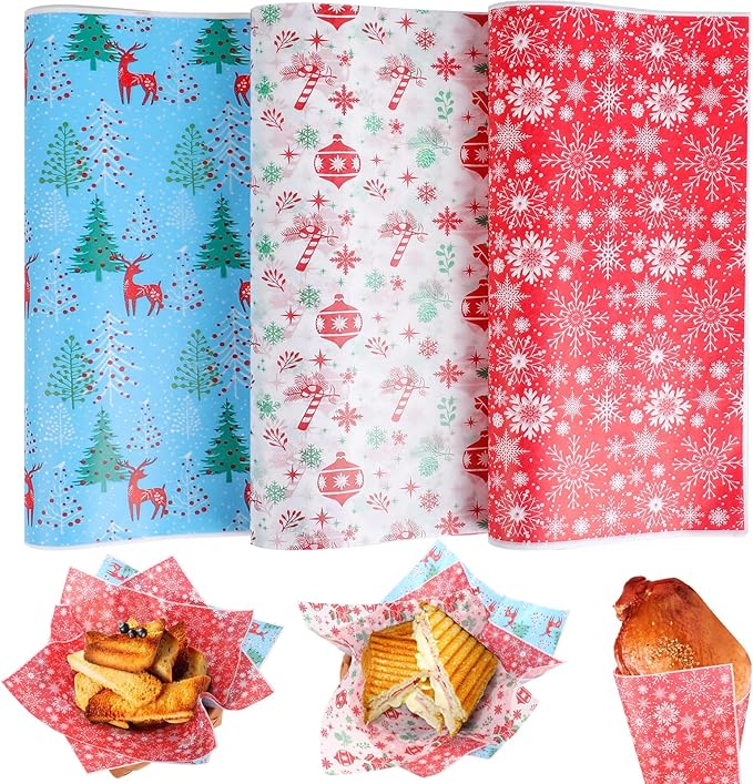 Hoja de Papel de Cera Navideñas para Alimentos 25x25cm Und Varios Diseños