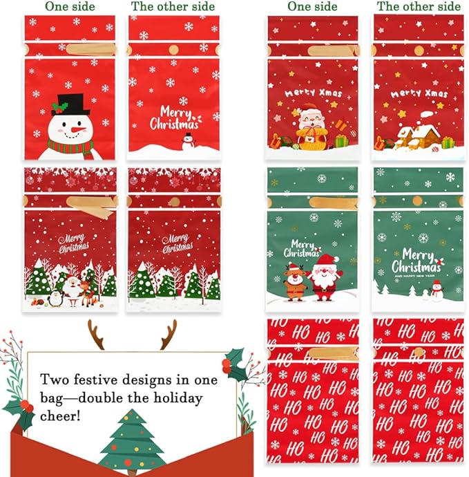  Bolsas de Regalo de Navidad con Cordón 16.5x15cm Und Varios Diseños