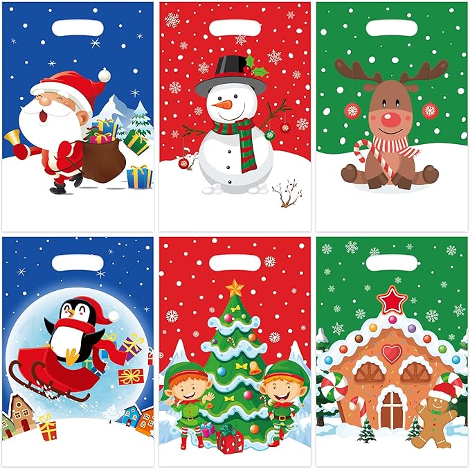 Bolsas de Regalo de Plastico con Asa Navideña 21x16cm Und Varios Diseños
