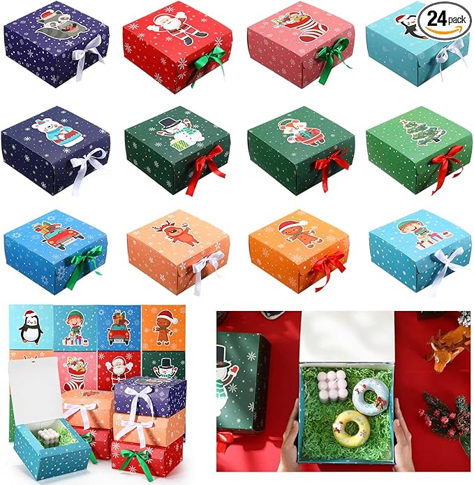 Cajas Para Regalos de Navidad con Lazo 20x20x10cm Und Varios Diseños