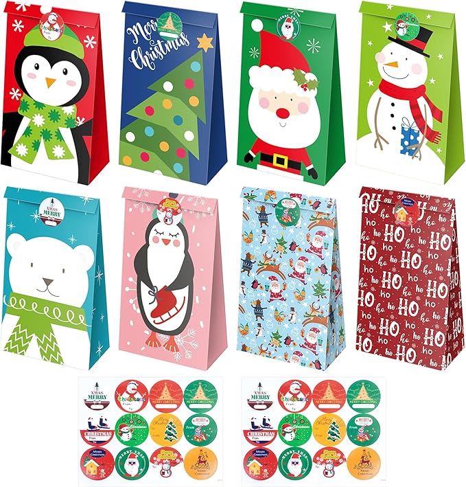 Bolsa Pequeña de Regalo Navideña Tipo Kraft 20x11x6cm Und Varios Diseños con Stikers