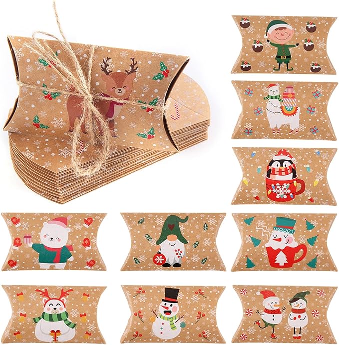 Caja Tipo Almohada Kraft 7x9x2cm Und Varios Diseños Navideños 