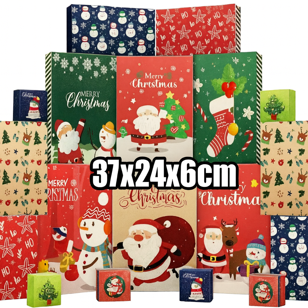 Caja Grande de Regalo Tipo Kraft de Navidad 37x24x6cm Und Varios Diseños