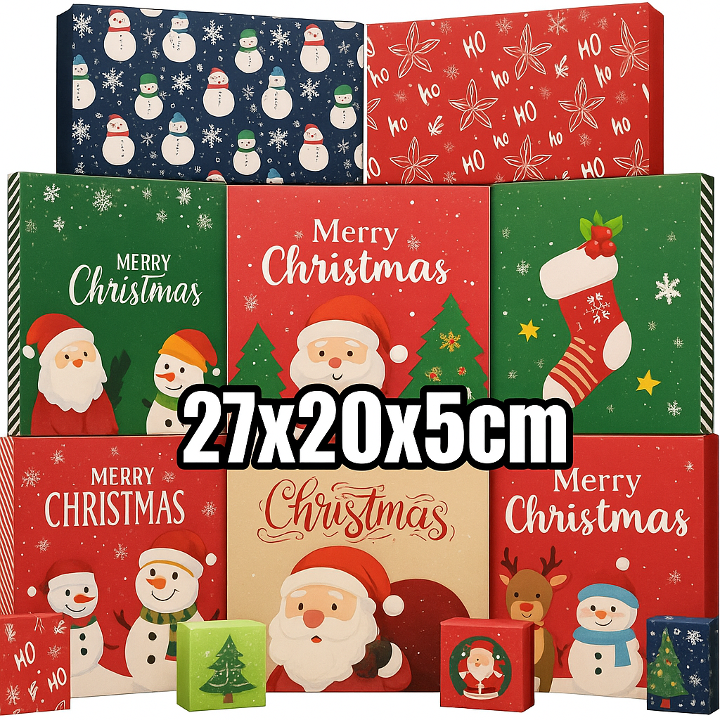 Caja Mediana de Regalo Tipo Kraft de Navidad 27x20x5cm Und Varios Diseños