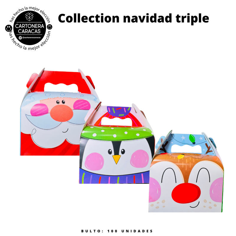 Caja Cotillon Navidad 13x13x9cm Triple Diseño Und
