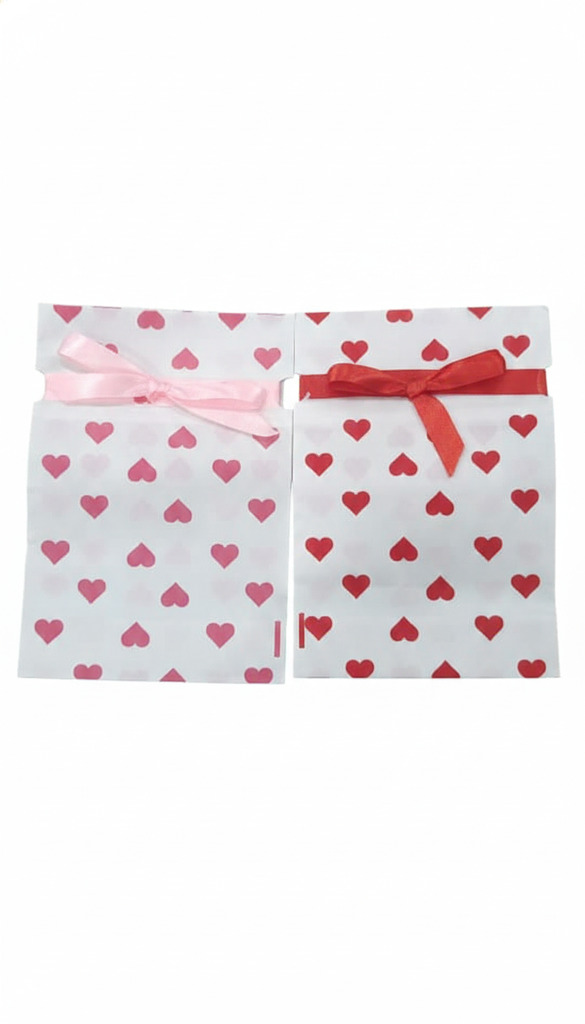 Bolsa Plastica de Regalo con Cordon 16.5x15x7 Und Doble Diseño Corazones