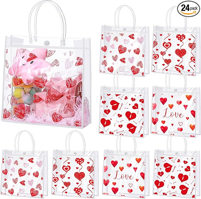 Bolsa Transparente Con Asa San Valentin  17.5x20x8cm Und Varios Modelos
