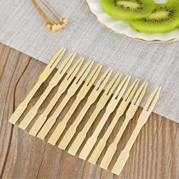 Mini Tenedor de Bambu Para Frutas Paq x 60 Unds