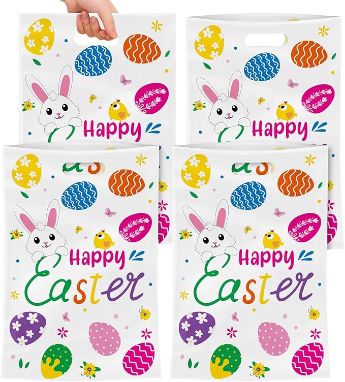 Bolsa de Regalo Plastica de Pascua con Asa 21x17cm Und Blanca