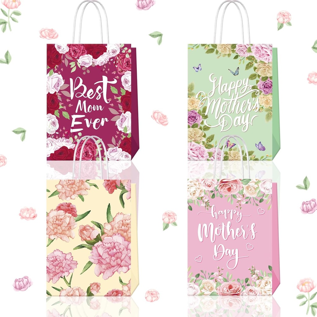 Bolsas de Papel para Día de la Madre con Asa Diseño Floral Rosado Und