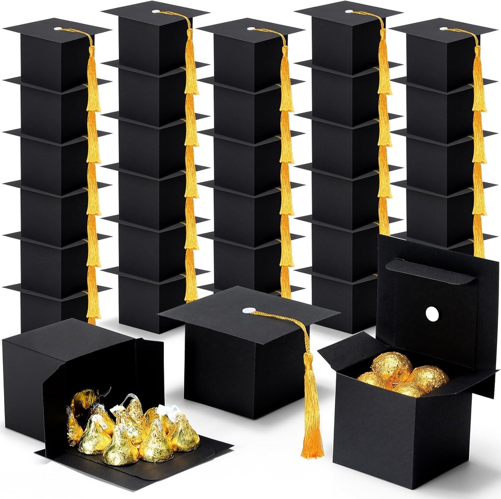 Caja Dulcera Birrete Graduación 2026 Negro/Oro
