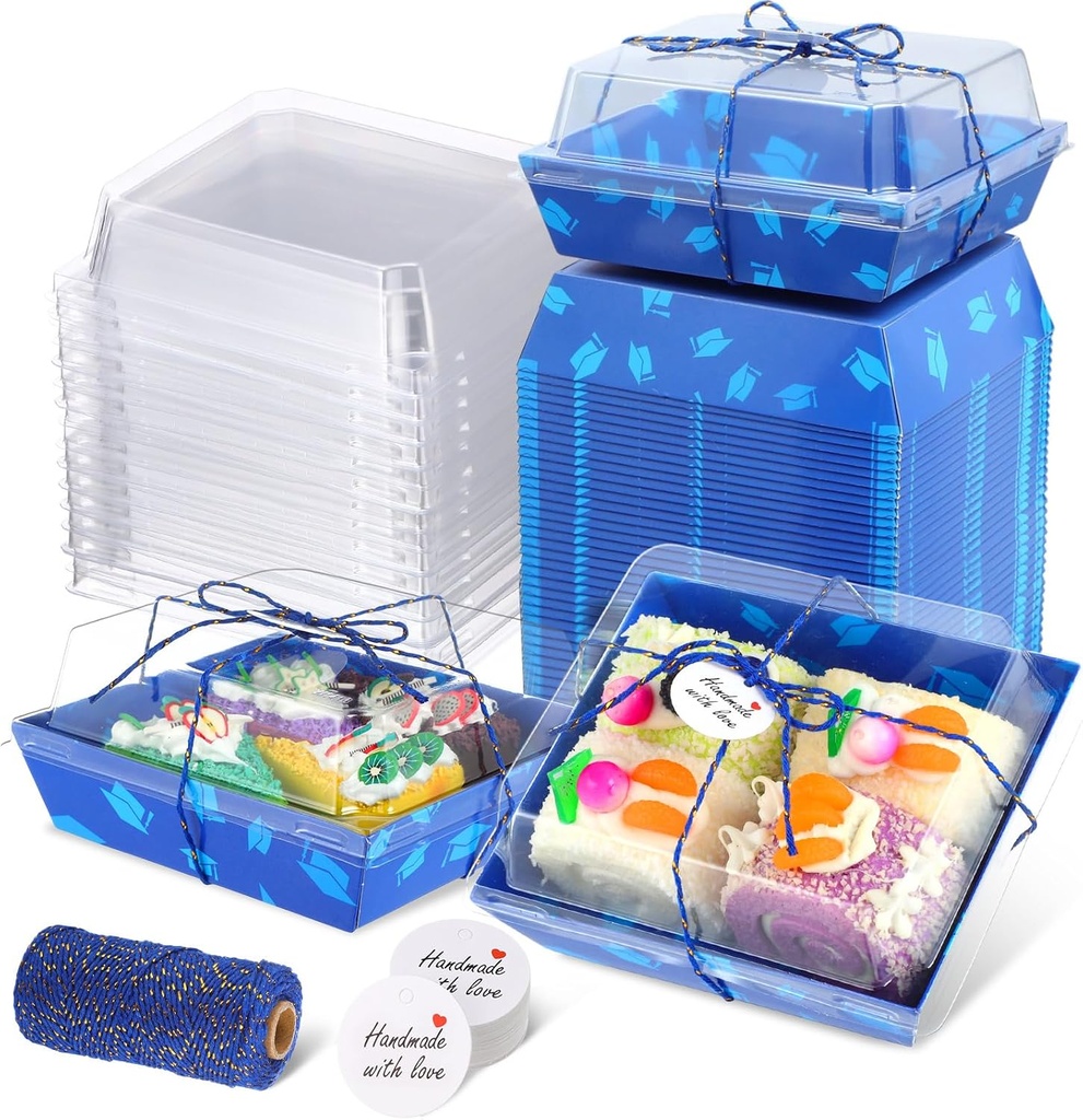 Caja Charcutería Graduación Azul con Tapa Transparente