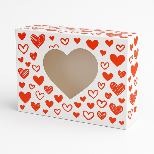 [CAJ-ACE-GEN-BASE2] Caja con Acetato para Dulces de Corazon Rojo #6 23x15x7.5 Und