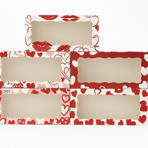 Caja Rectangular de Corazones con Visor 30x14x6,5 Und Varios Modelos