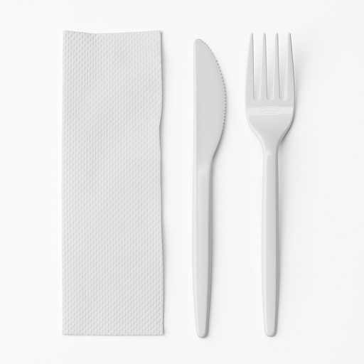 [CUB-MED-SEL-BASE1] Cubiertos Medium Blancos Und SELVA Incluye Servilleta, Tenedor y Cuchillo